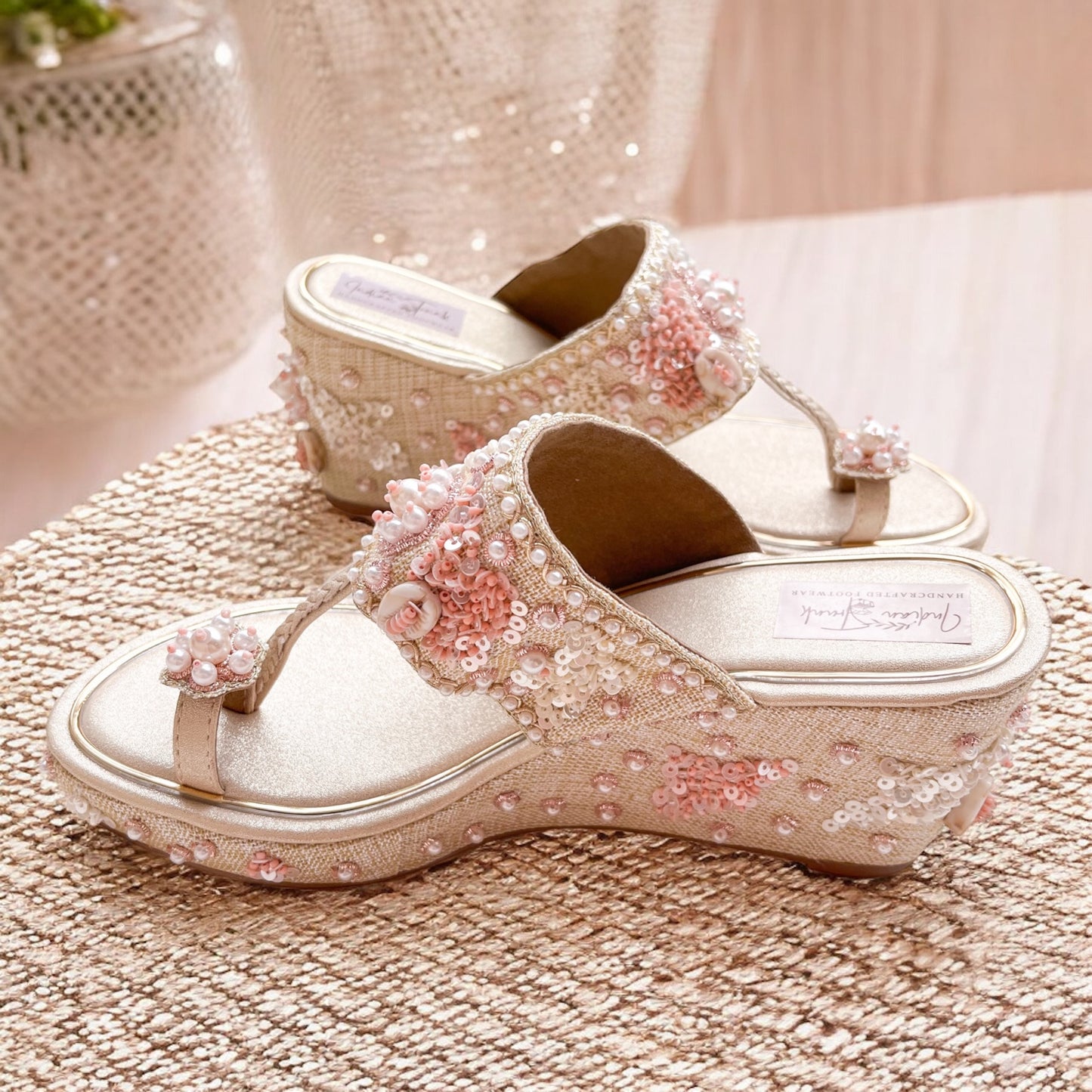 Blush Sequin Embroidered Wedges for Indian Wear- Wedding Edit