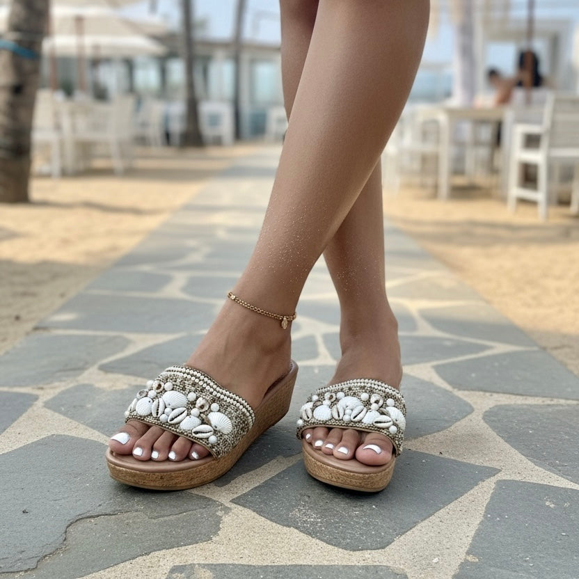 Shore Shell Embellished Wedge Sandals
