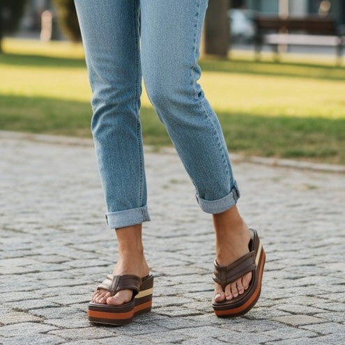 Stripe Rise Wedge - Mocha