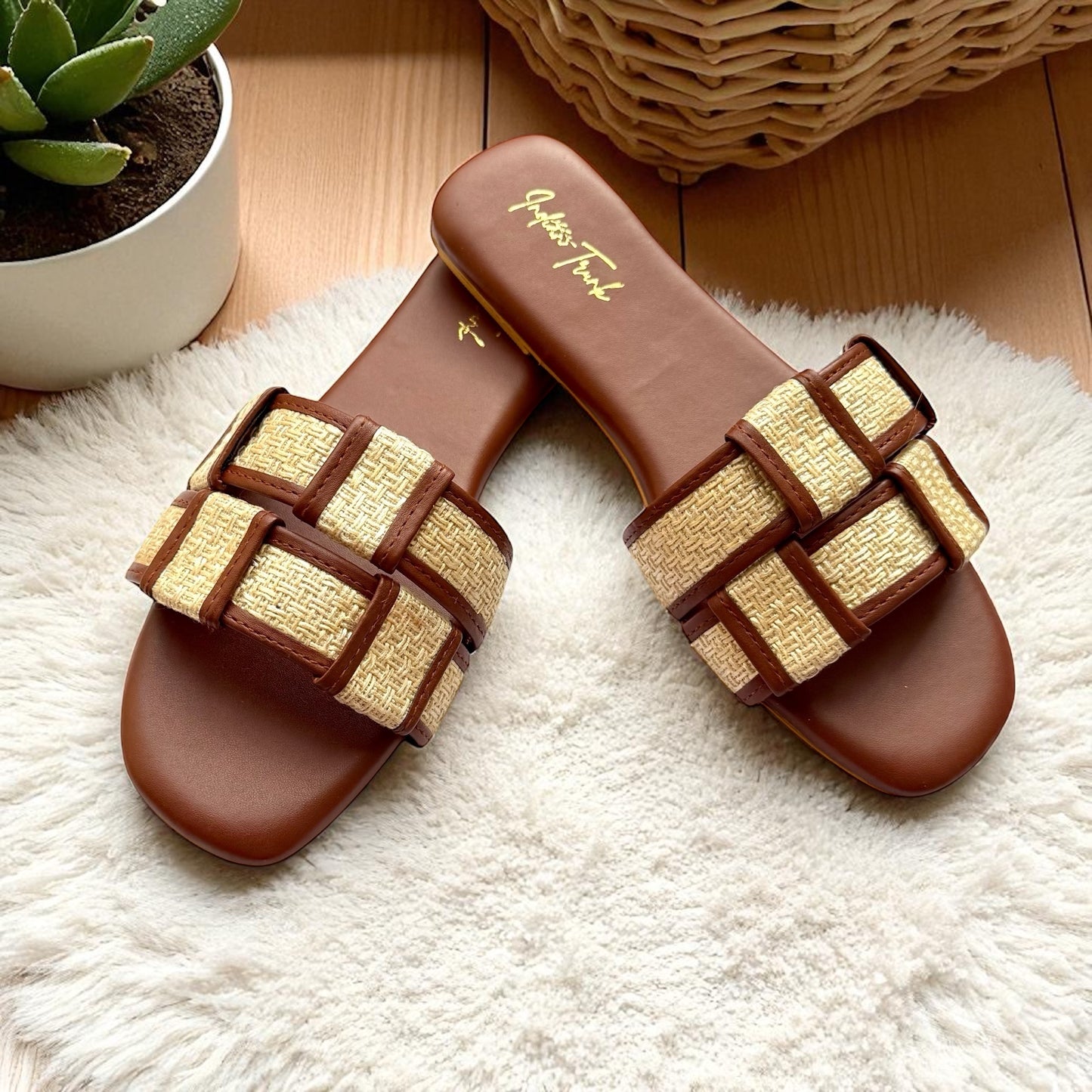 Crossline Tan Weave Flats