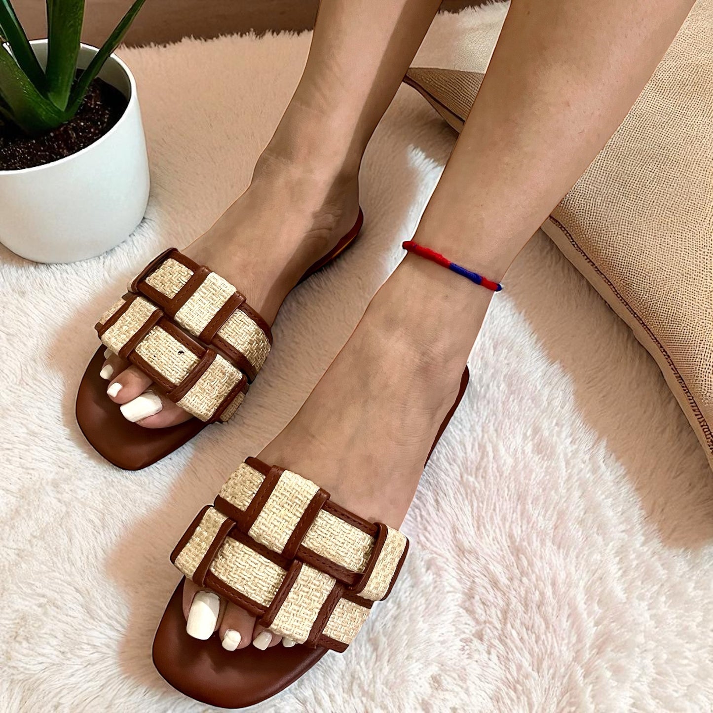 Crossline Tan Weave Flats