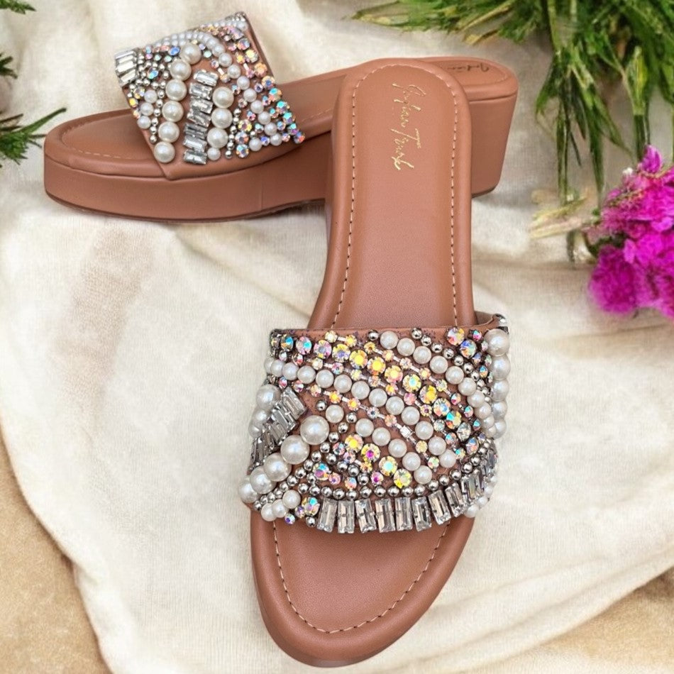 Crystal Pearl Party Wedge Heels
