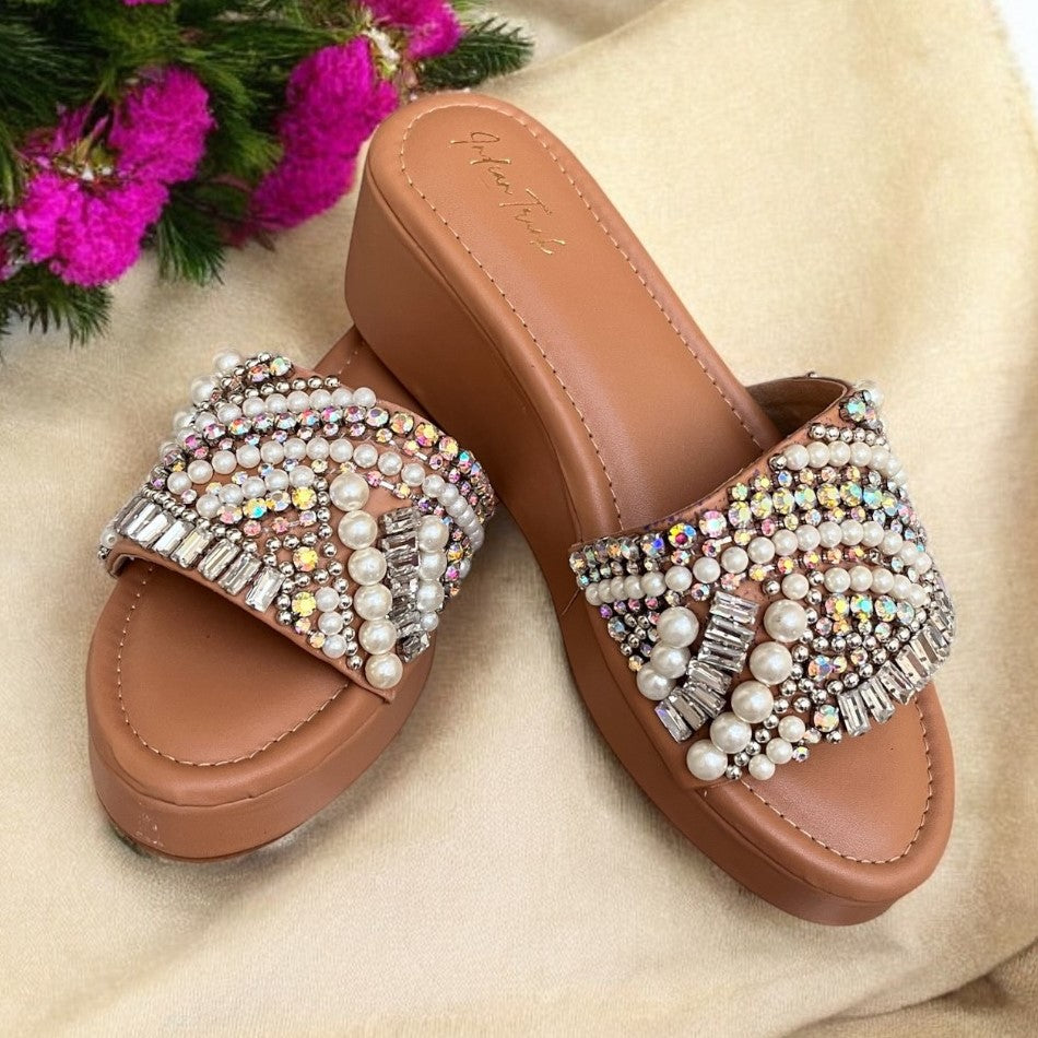 Crystal Pearl Party Wedge Heels