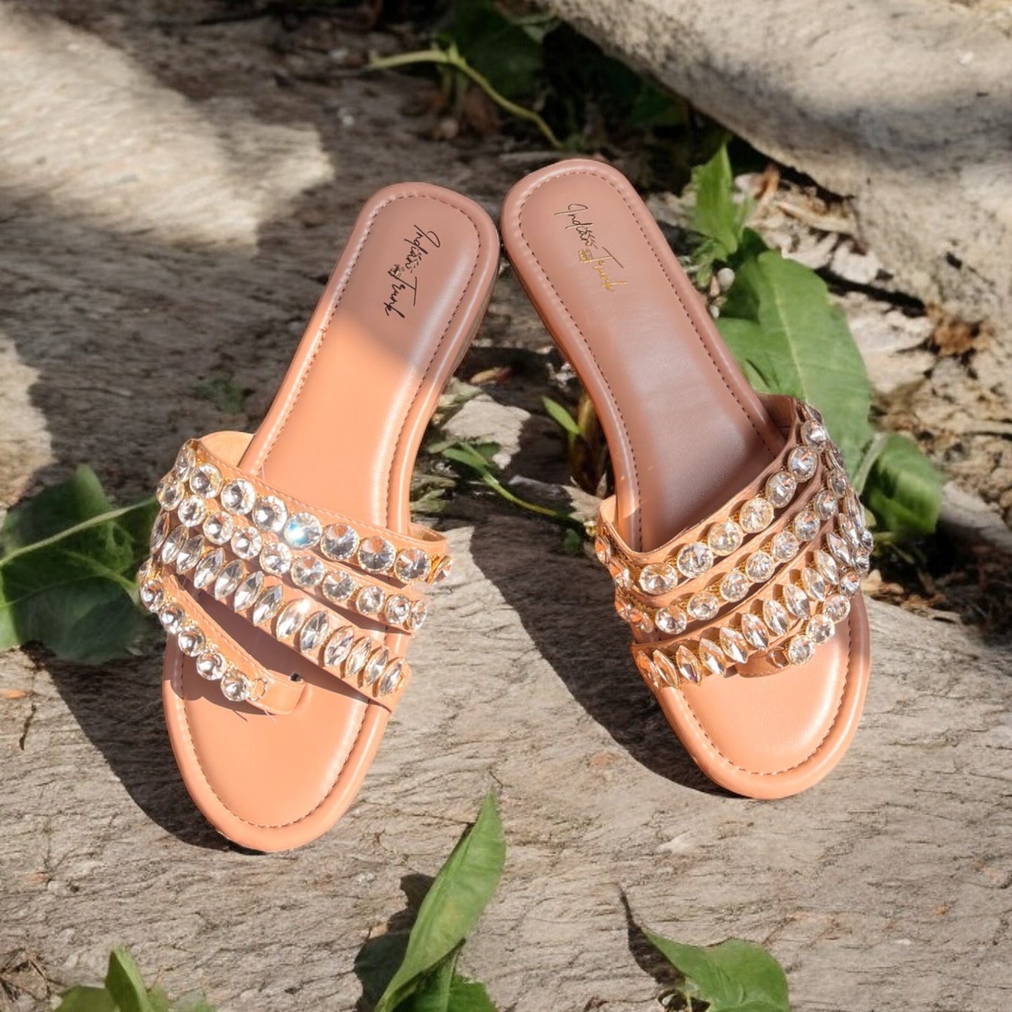 Crystal Straps Open Toe Flats