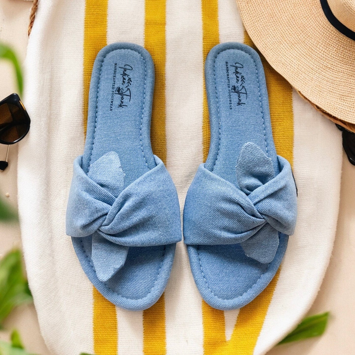 Denim Knot Flat slip ons