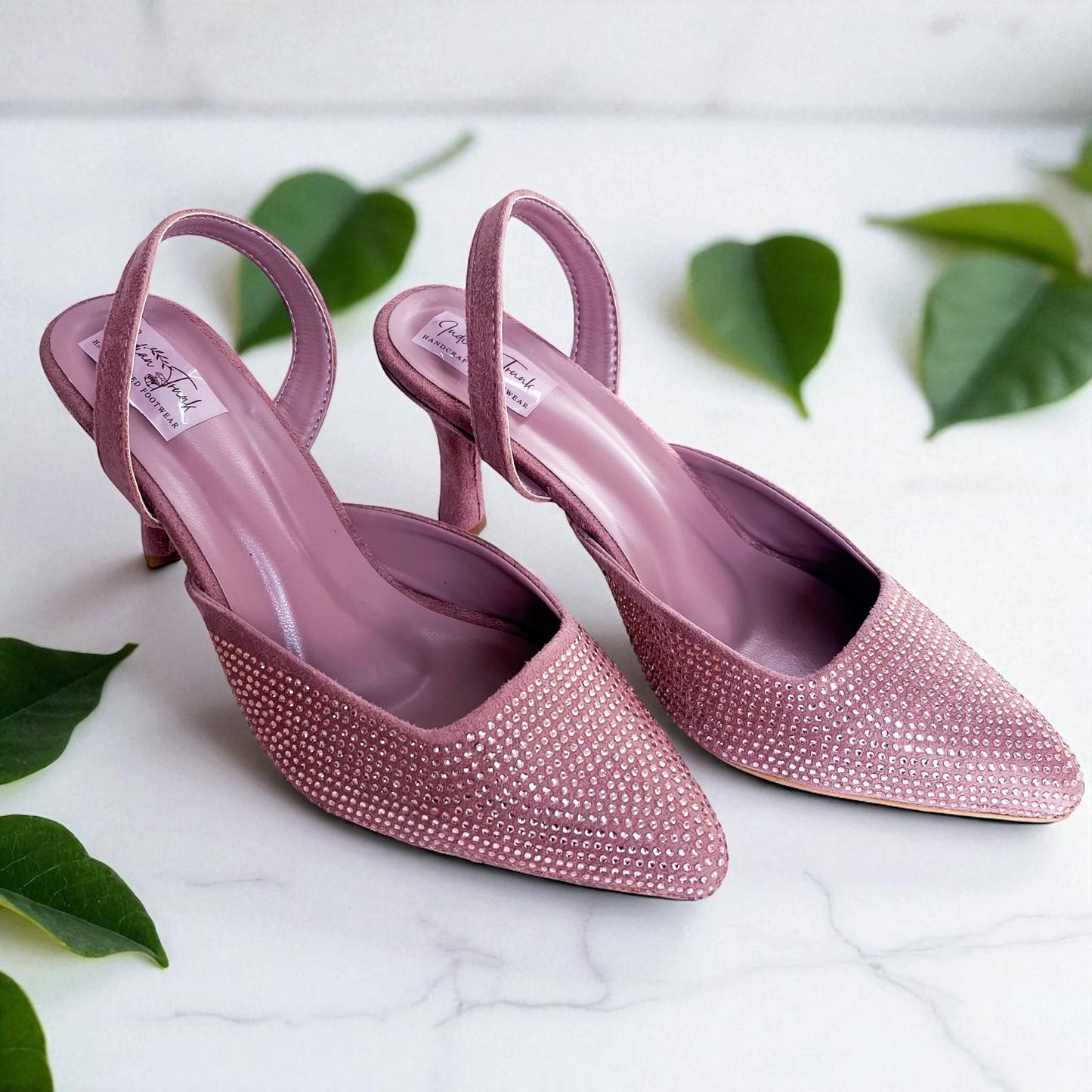 Dew Drops – Pointed Toe Slingback Kitten Heels- Deep Nude Pink