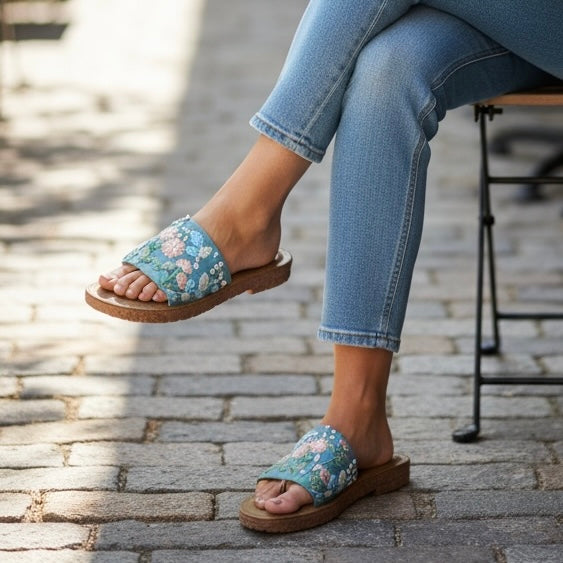 Dusty Blue Garden Cushioned Sole Sandals