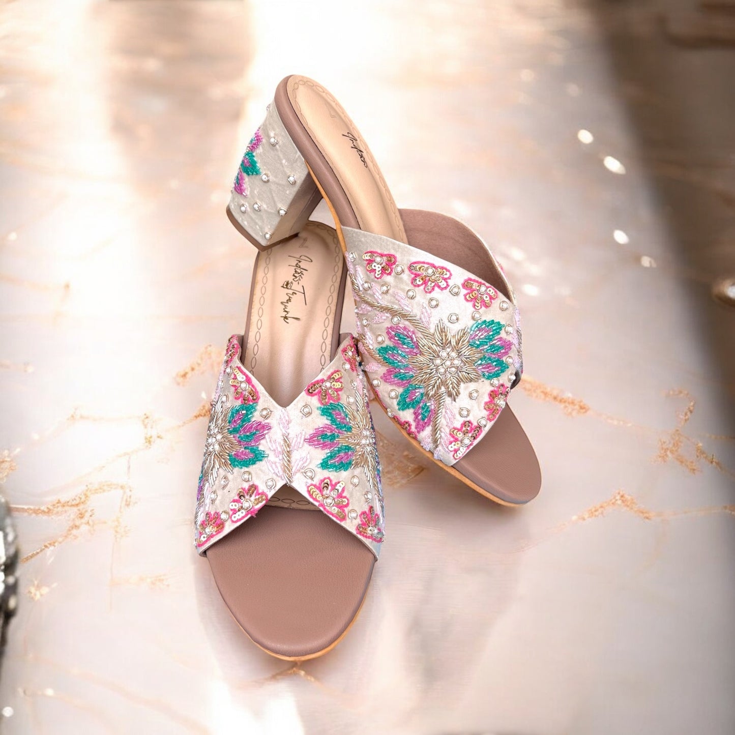 Peep Show- Embroidered Block Heels