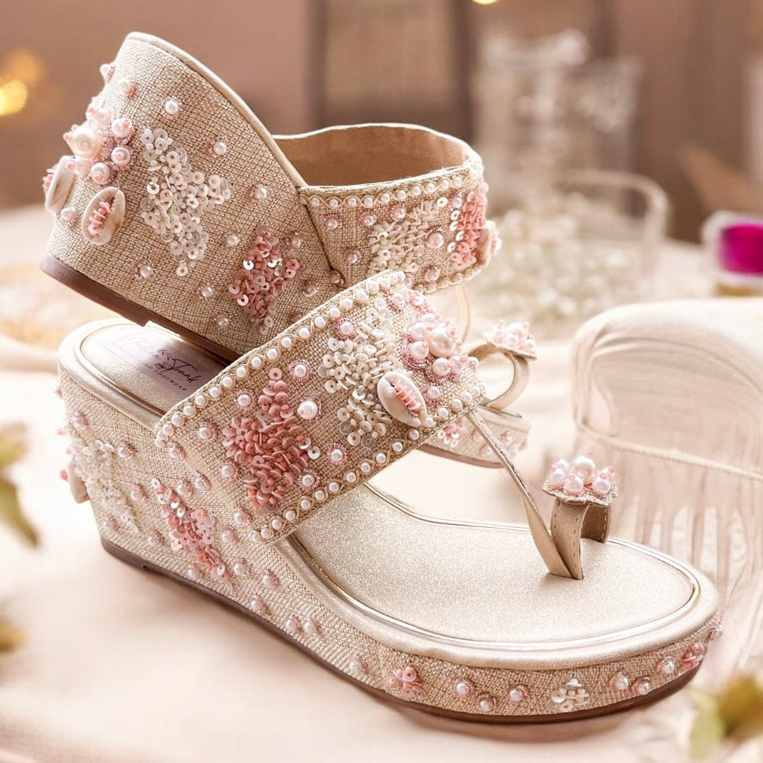 Blush Sequin Embroidered Wedges for Indian Wear- Wedding Edit