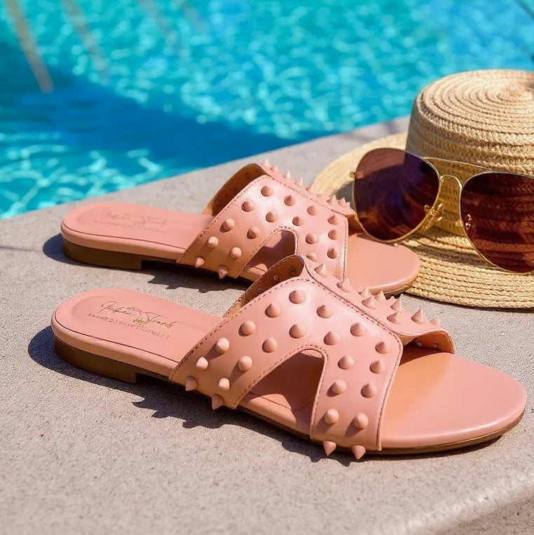 Stud Street Sliders - Nude Pink