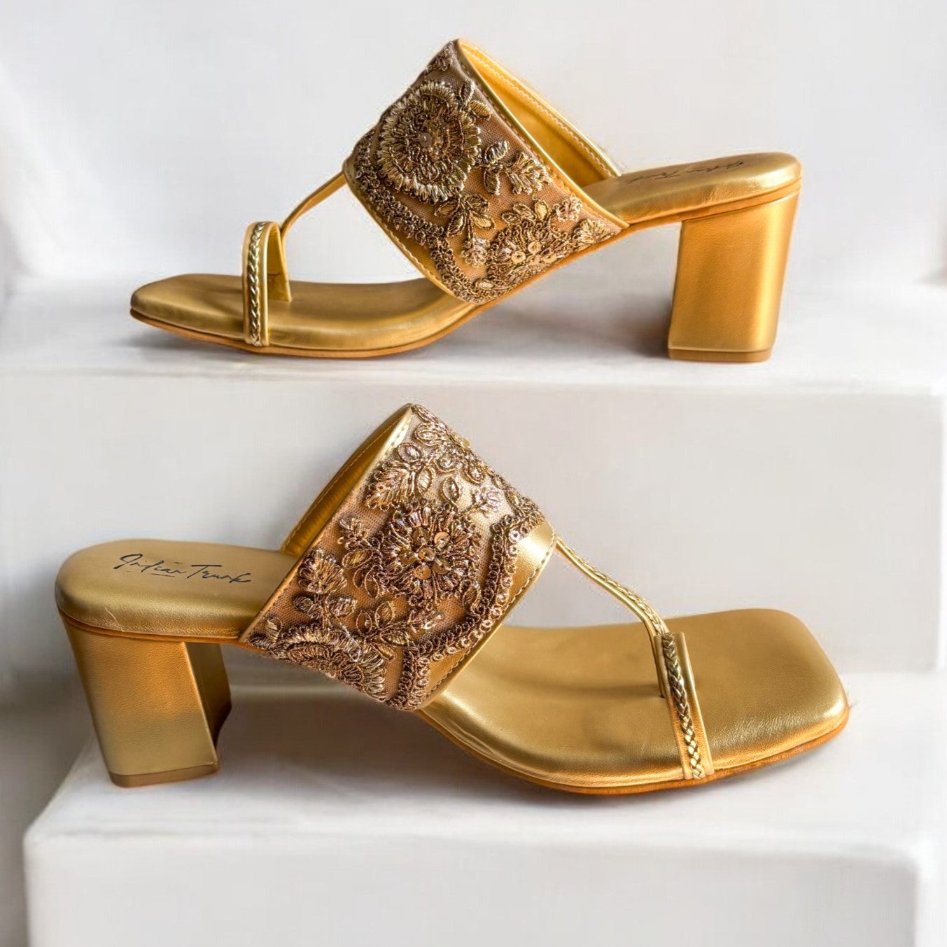 Golden Royale Kolhapuri Block Heels- Antique Strap