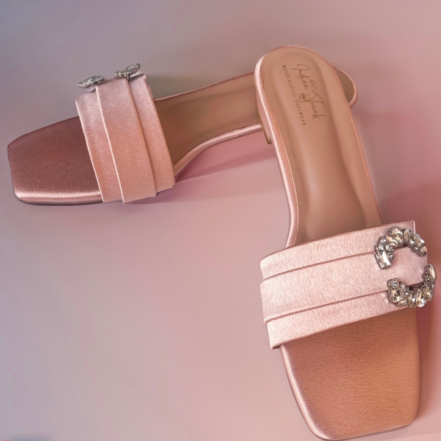 Satin Shimmer – Blush Pink | Satin Diamanté Sandals