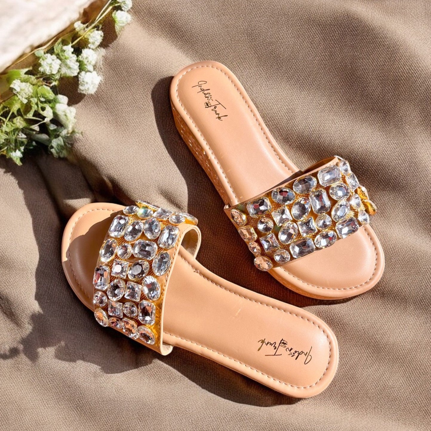 Crystal Luxe Wedge Sliders for Women
