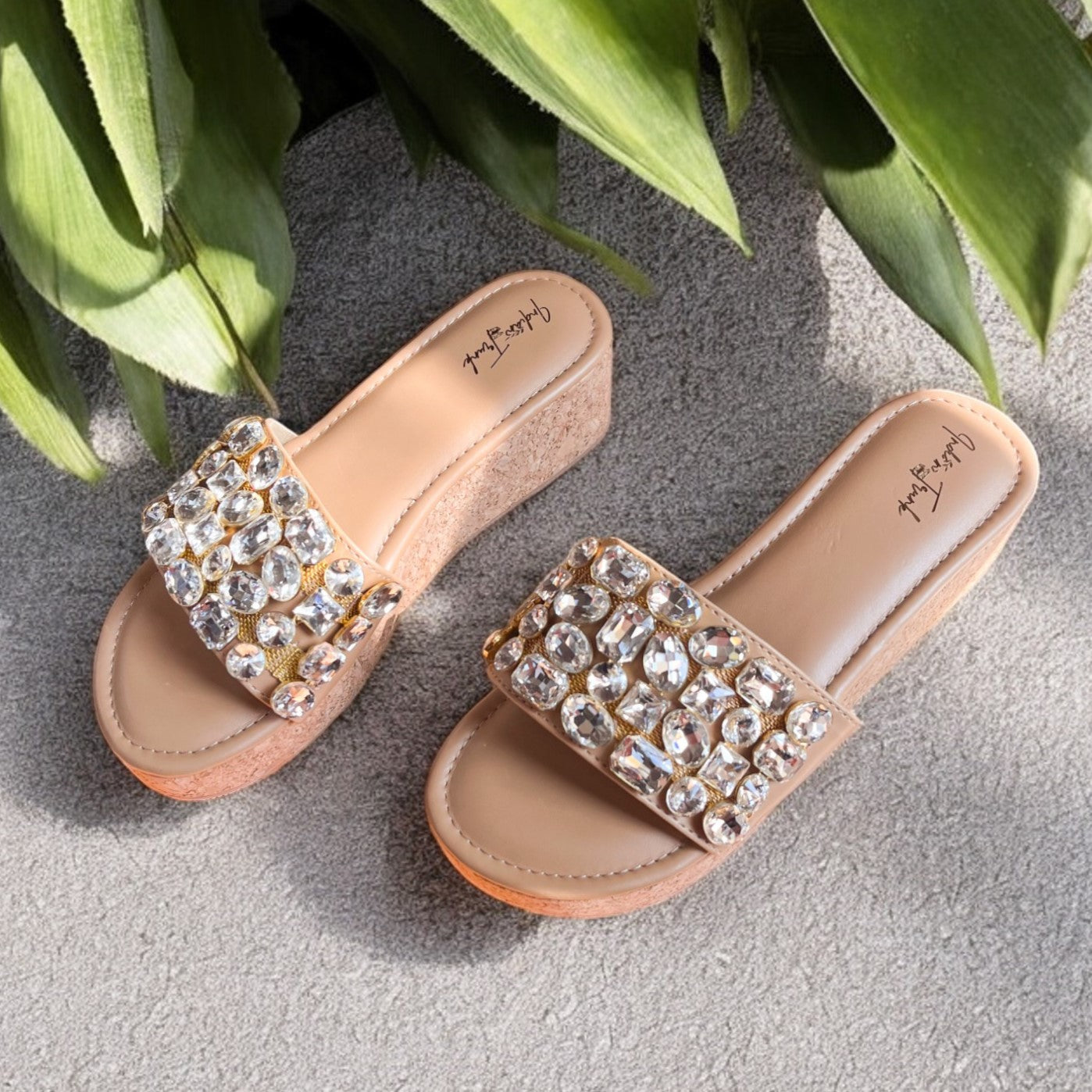 Crystal Luxe Wedge Sliders for Women