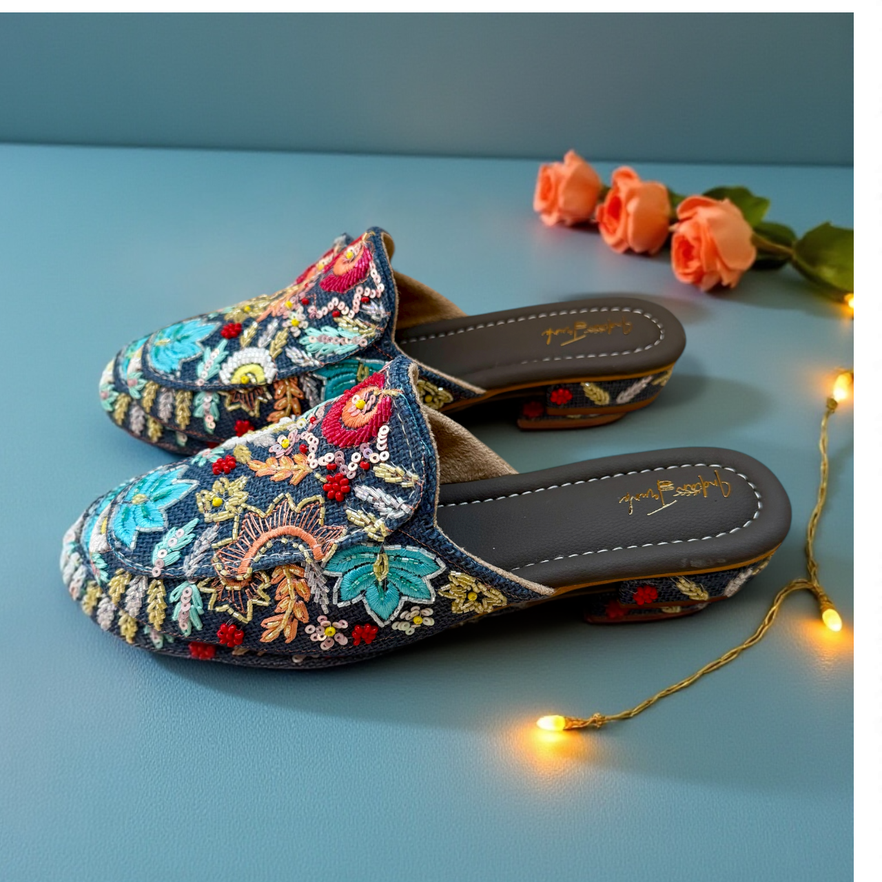 Twilight Bloom Embroidered Mules