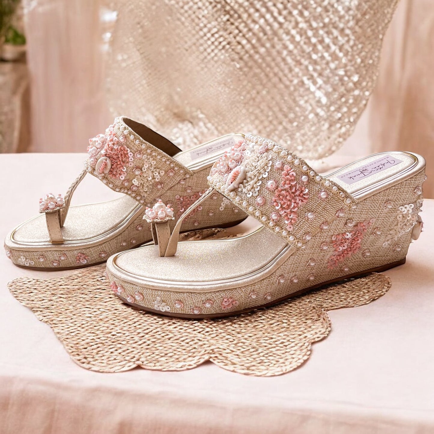 Blush Sequin Embroidered Wedges for Indian Wear- Wedding Edit