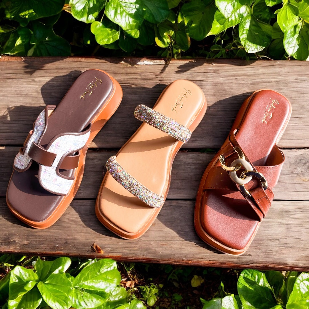 Brown Crisscross Platform Wedges