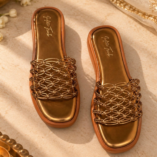 Bronze Woven Strap Sandals