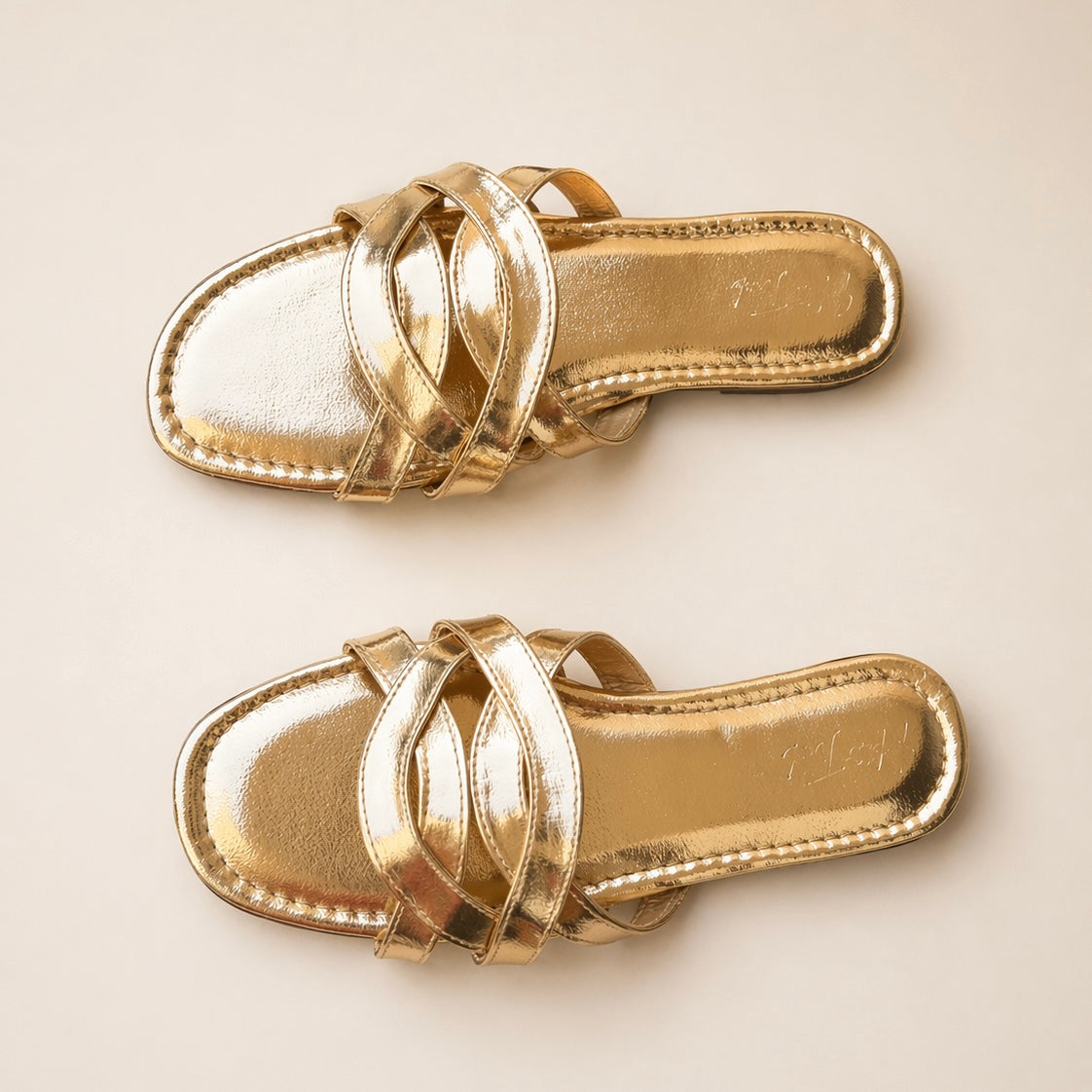 Gold Cross Strap Flats