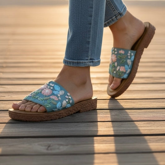 Dusty Blue Garden Cushioned Sole Sandals
