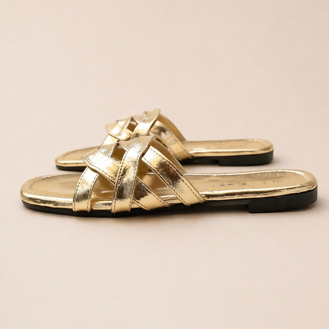 Gold Cross Strap Flats