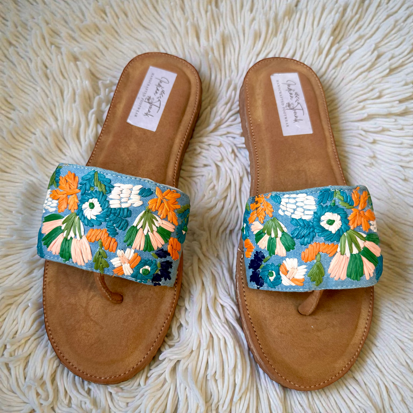 Denim Blue Multicolour Bloom Cushioned Sole Sandals
