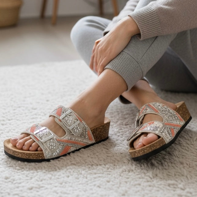 Bejewelled Duo-Buckle Slider Sandals