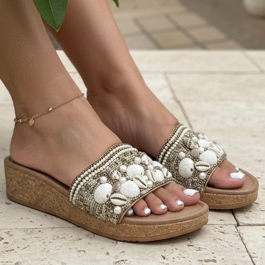 Shore Shell Embellished Wedge Sandals