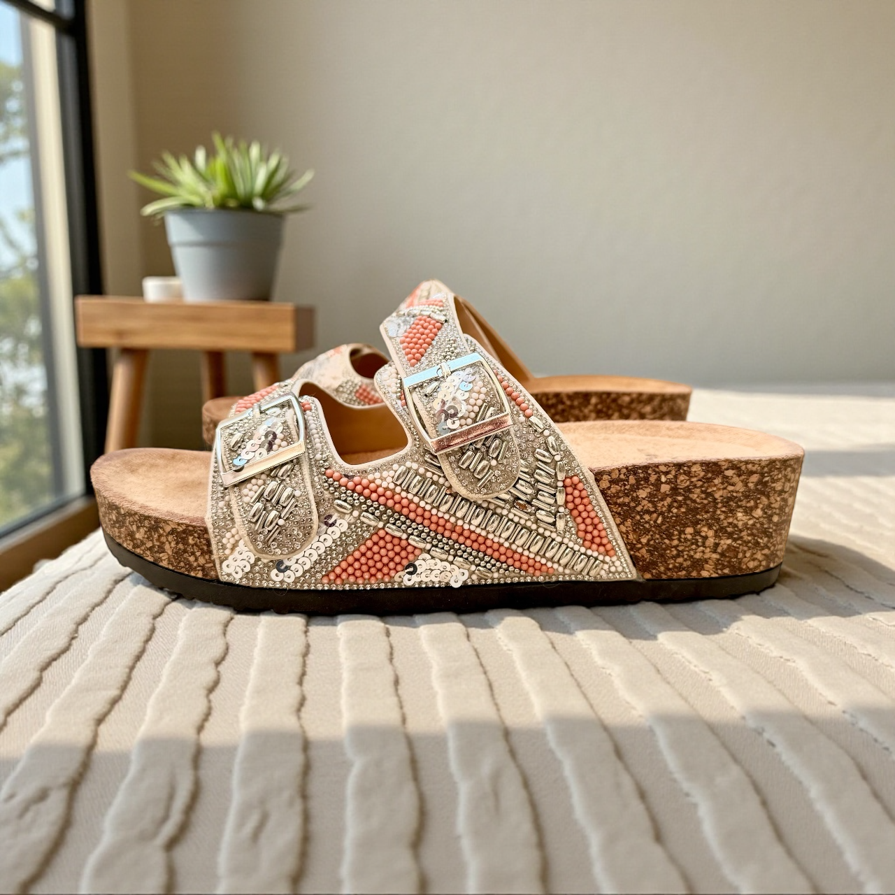 Bejewelled Duo-Buckle Slider Sandals