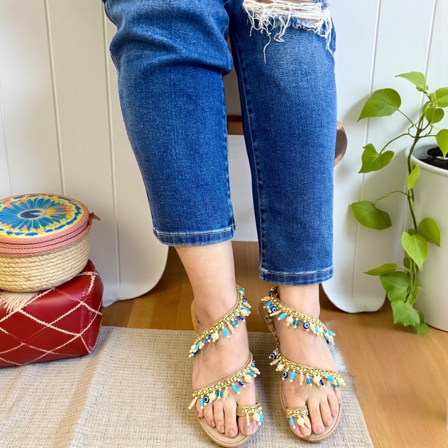 Boho Anklet Evil Eye Flats