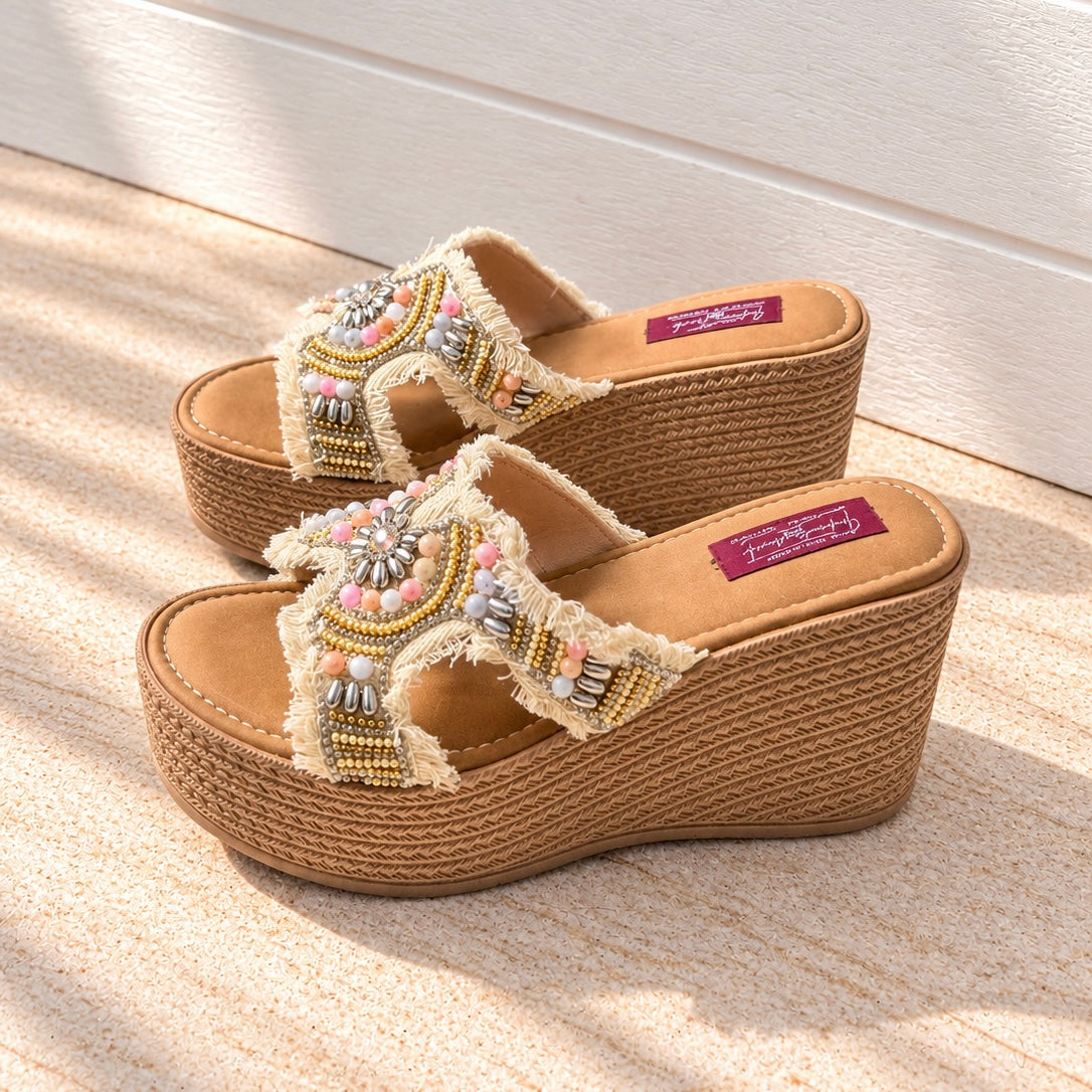 Boho Beaded Platform Wedges