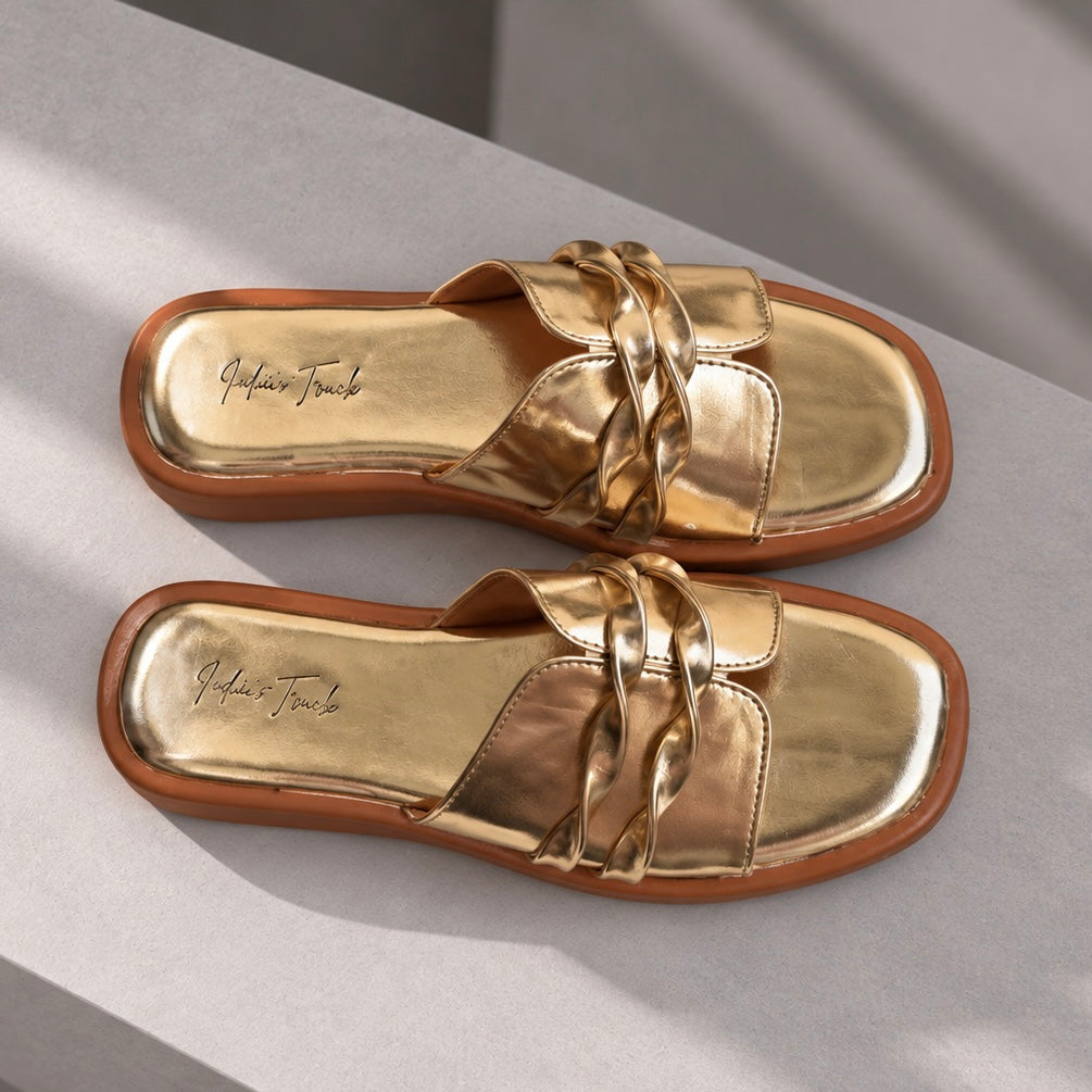 Gold Twisted Strap Sandals