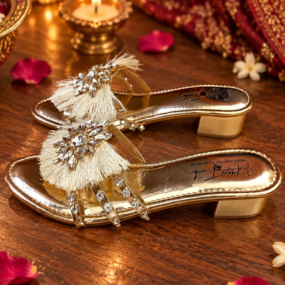 Gold Crystal Fringe Heels