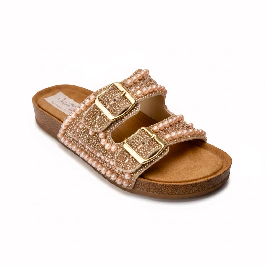 Rose Gold Pearl Buckle Slides