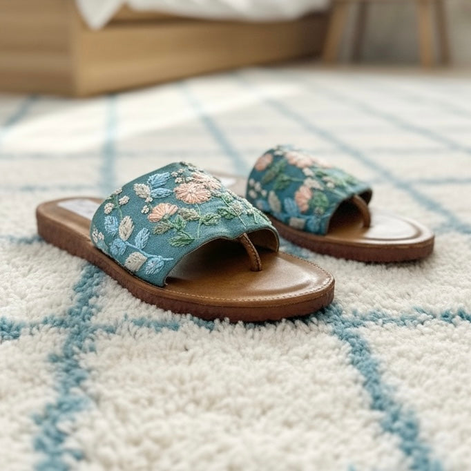 Dusty Blue Garden Cushioned Sole Sandals