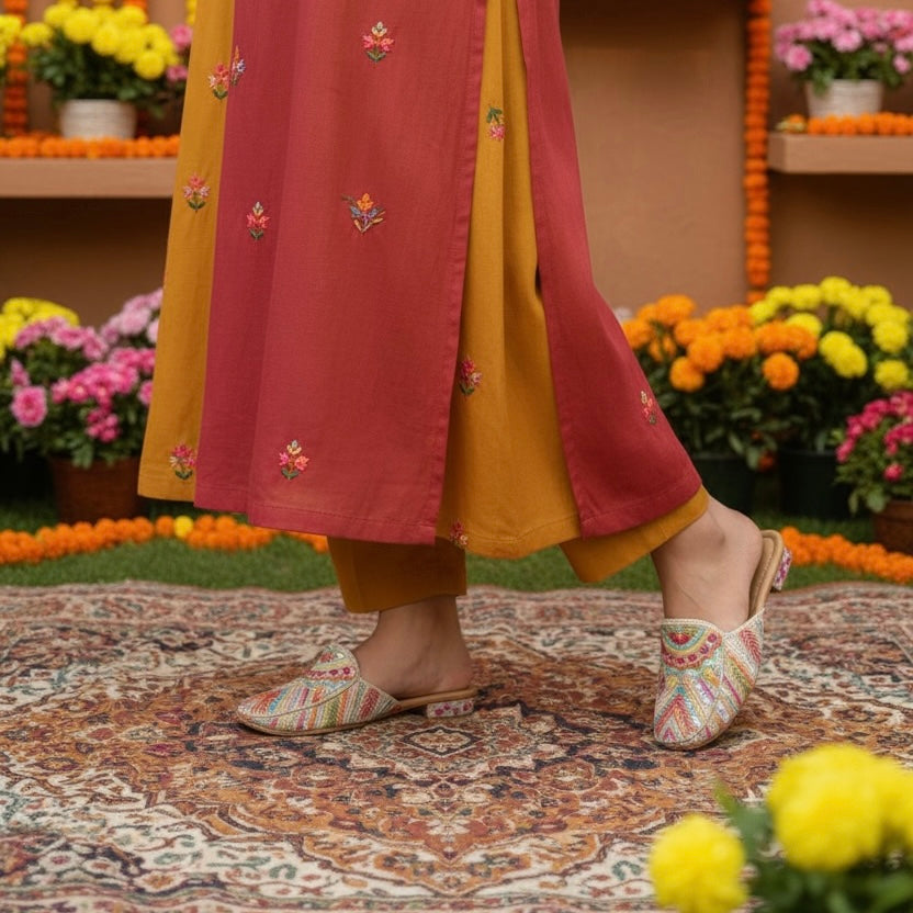 Candy Lane Embroidered Mules