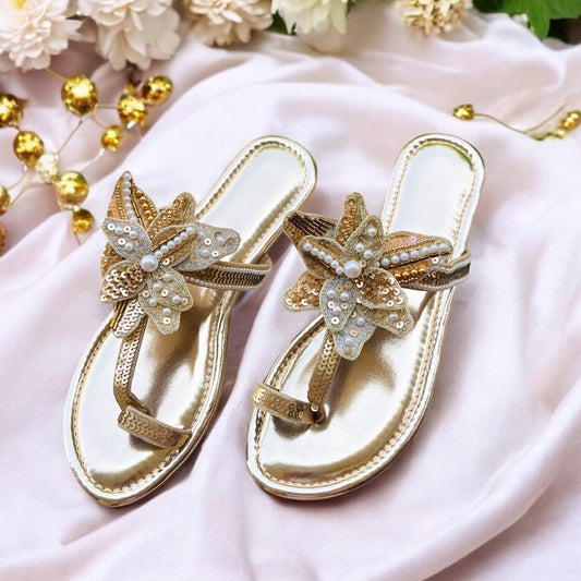 Gold Flower Kolhapuri Flats