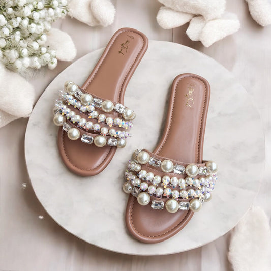 Pearl Play - 4 Straps Embellished Flats