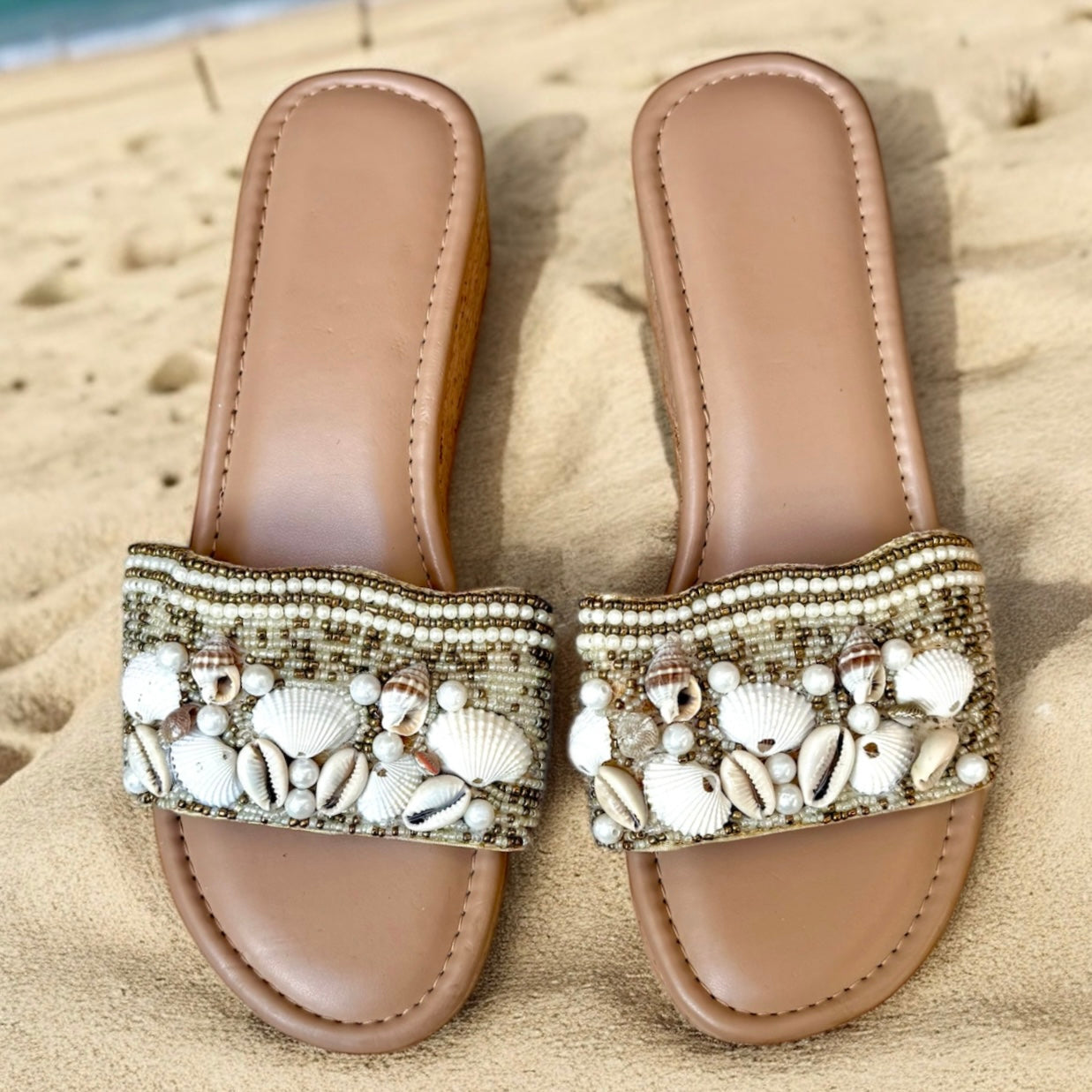 Shore Shell Embellished Wedge Sandals
