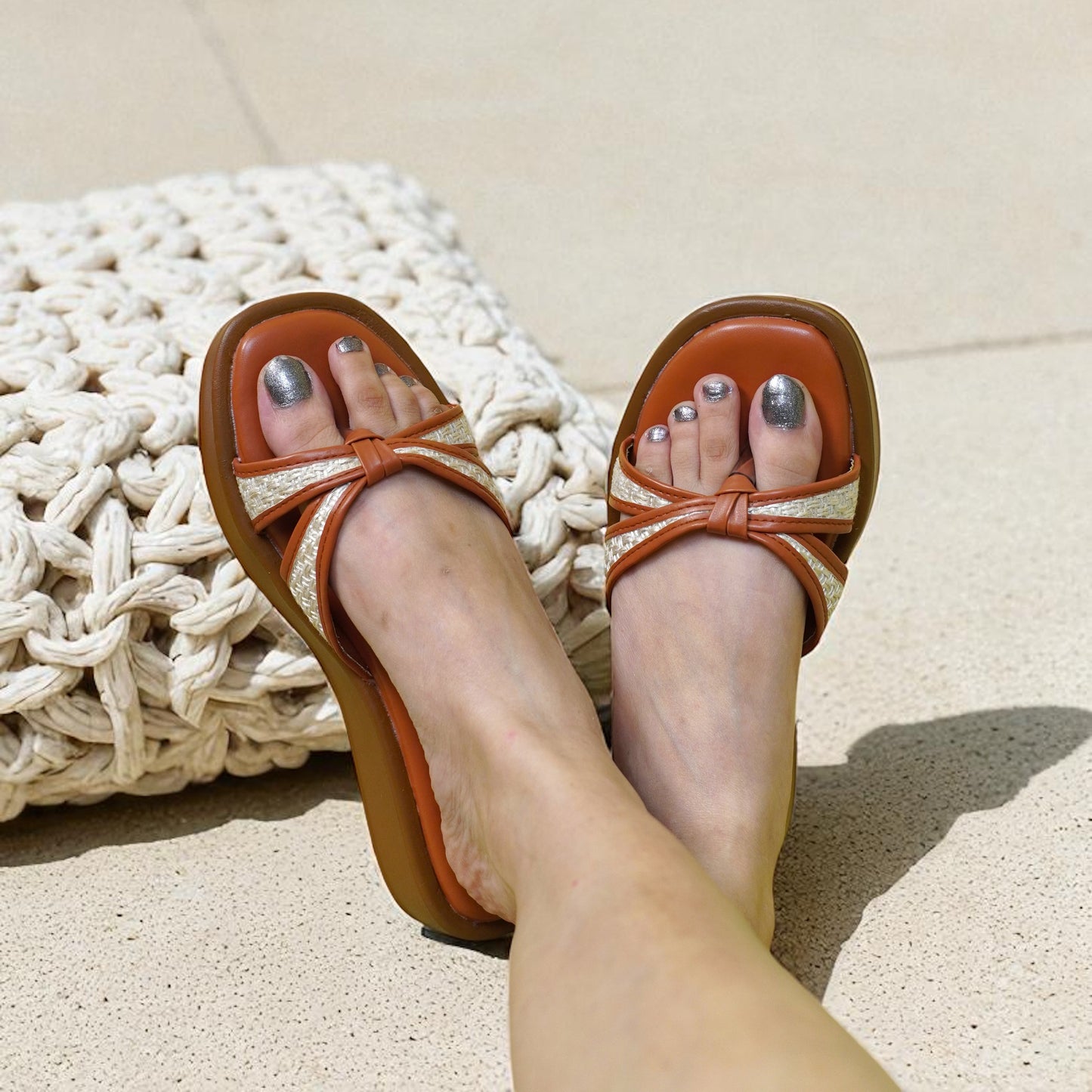 Tan Knot Strap Wedges