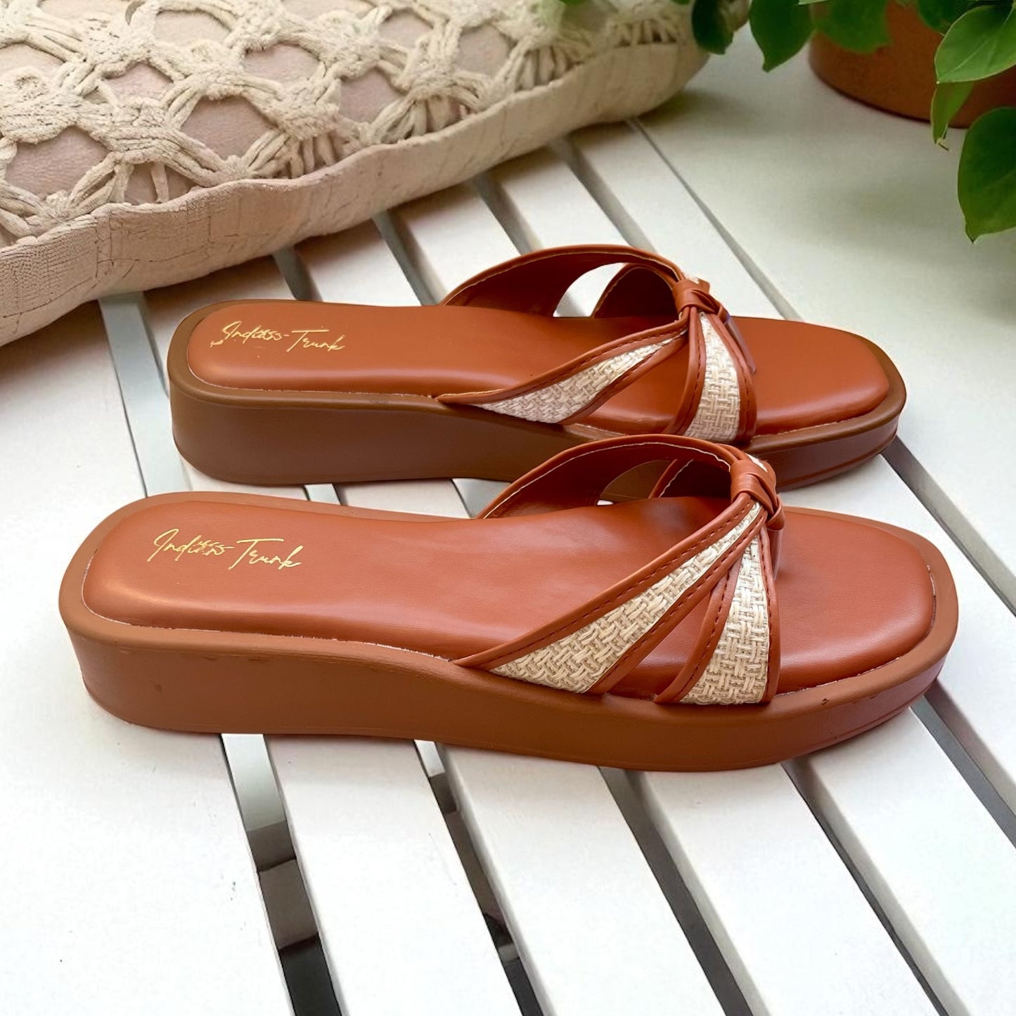 Tan Knot Strap Wedges