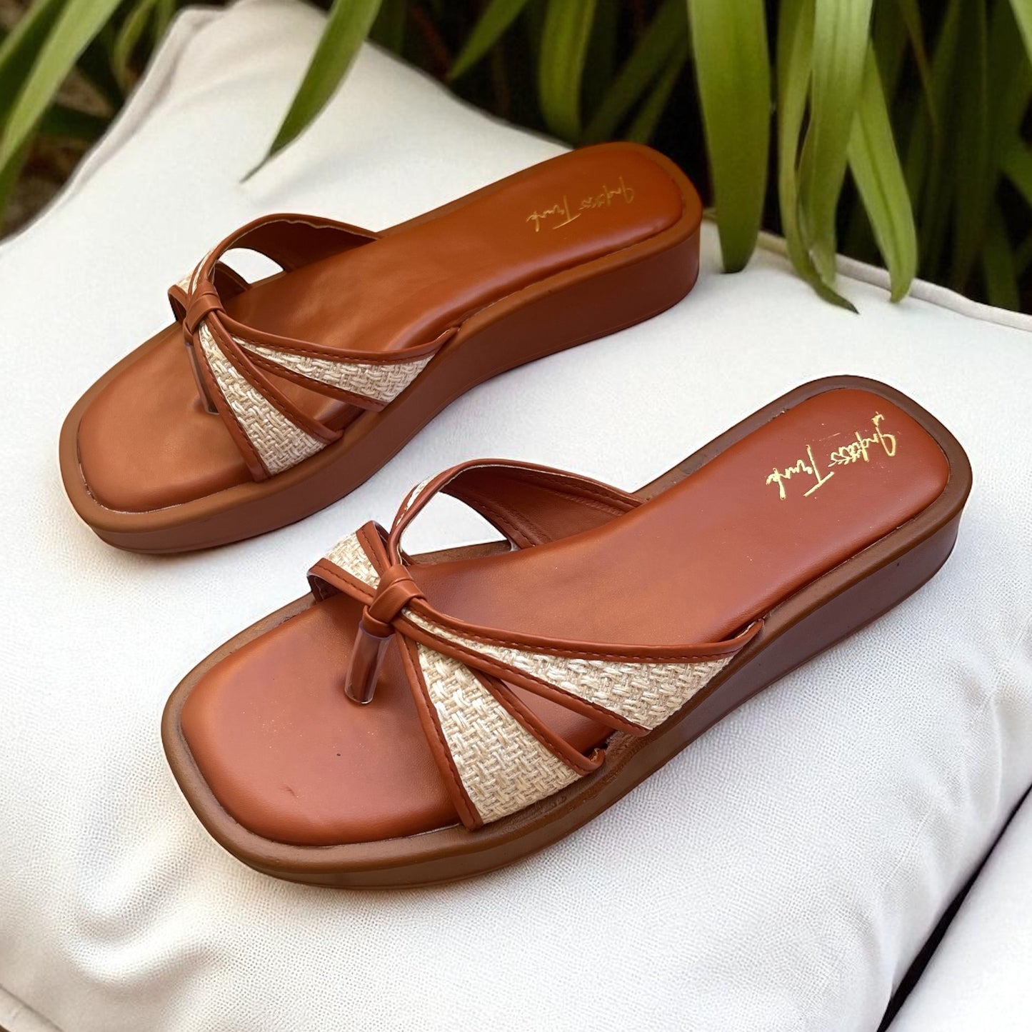 Tan Knot Strap Wedges