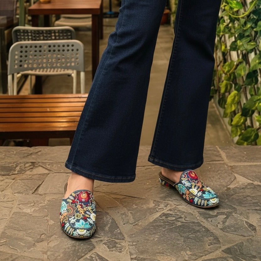 Twilight Bloom Embroidered Mules