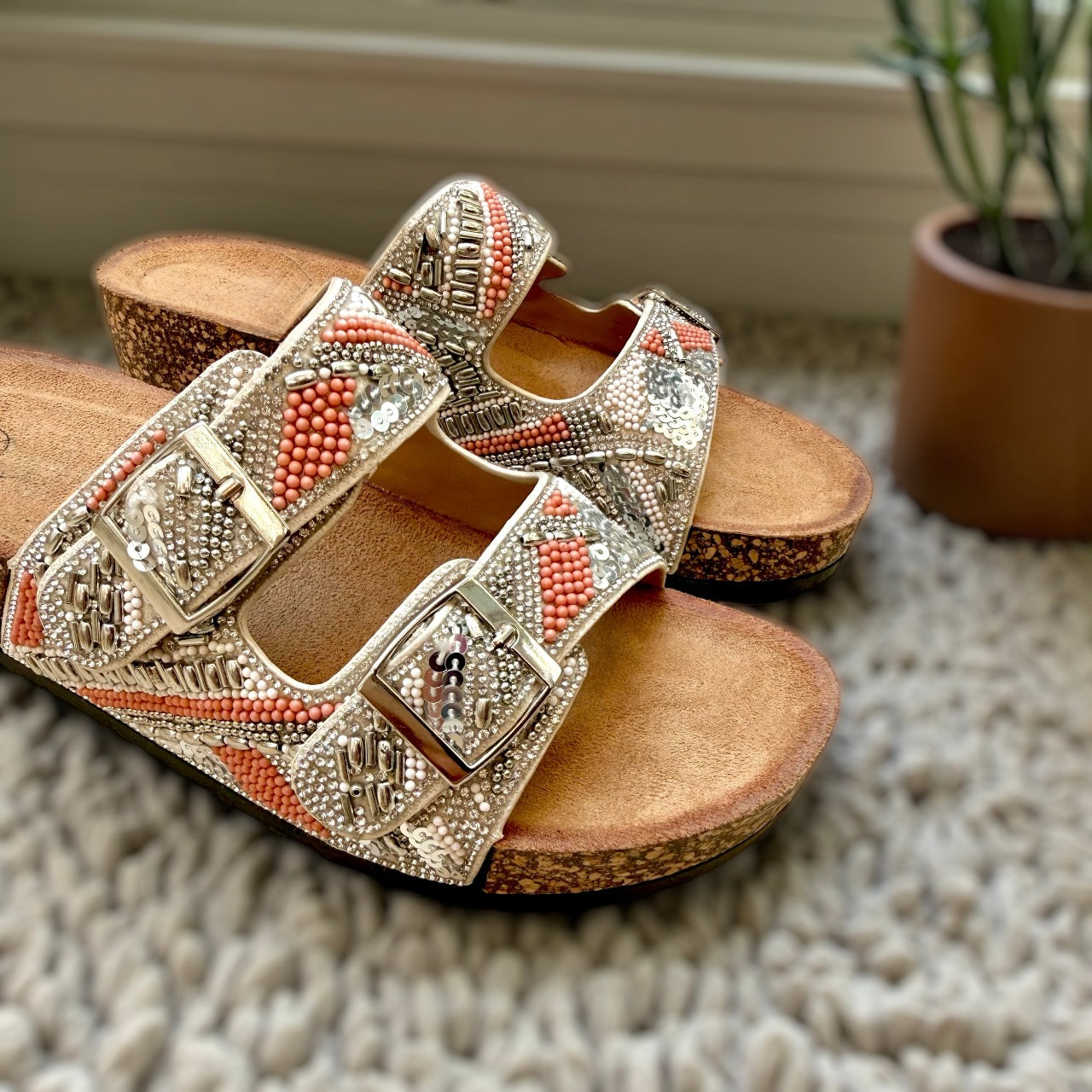 Bejewelled Duo-Buckle Slider Sandals