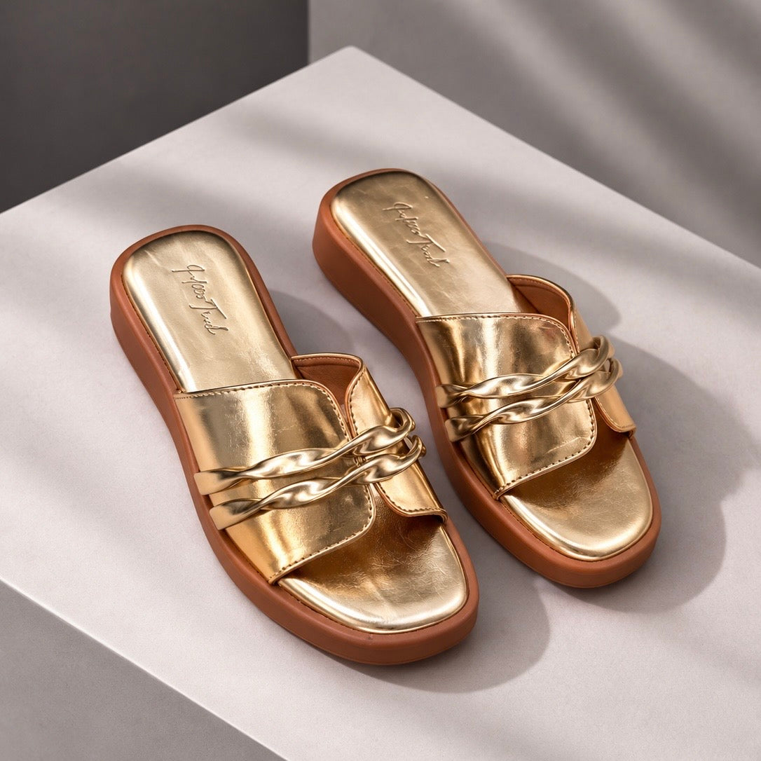 Gold Twisted Strap Sandals
