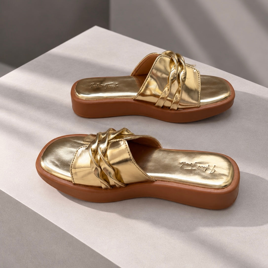 Gold Twisted Strap Sandals