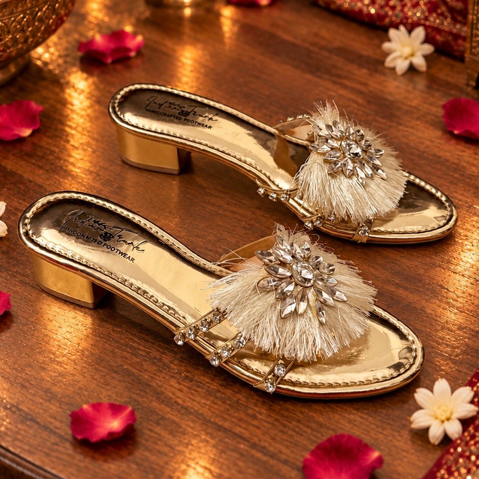 Gold Crystal Fringe Heels