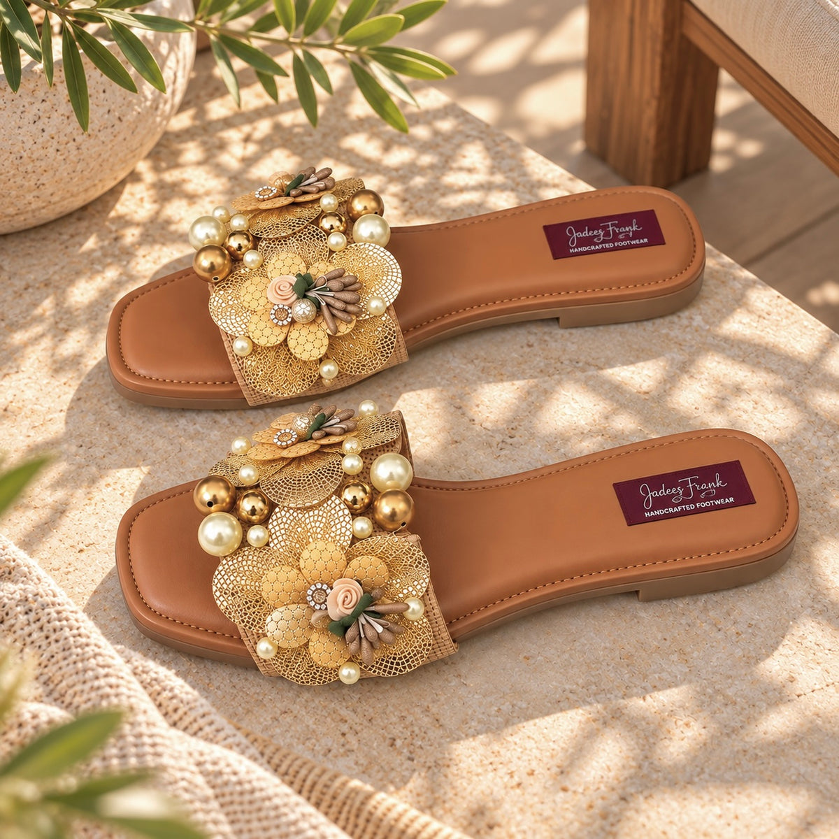 Golden Floral Pearl Slides