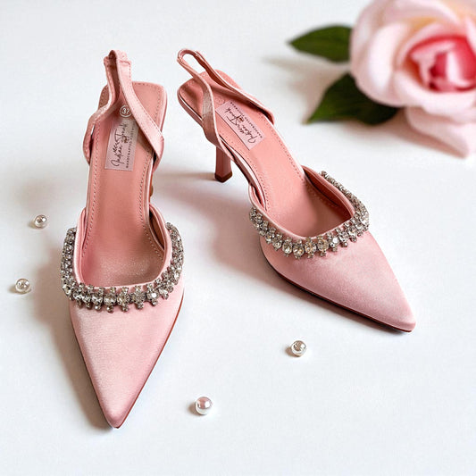 Crystal Edge – Pink Pointed Toe Slingback Heels