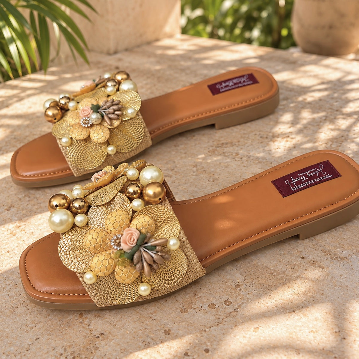 Golden Floral Pearl Slides